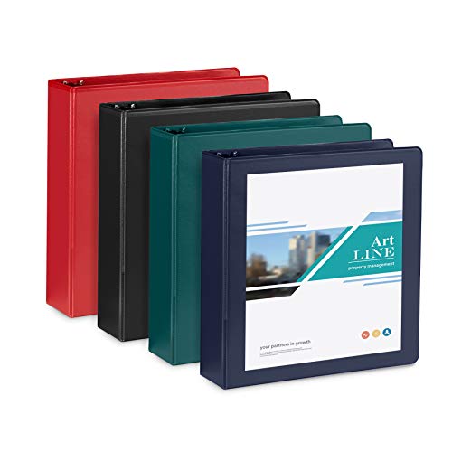 Product Cover 4 Pack 2 Inch 3 Ring Binders, Rugged Design for Home, Office, and School, Designed for of 8.5 Inch x 11 Inch Paper, Black, Navy, Red, Green, 4 Binder Assorted Pack, Made in USA