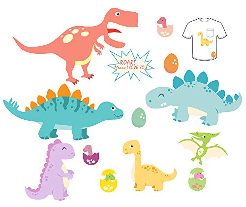 Product Cover Baby Iron-On Patches 12 Pcs Dinosaurs DIY Iron On Transfer for Kids Decorate T-Shirts, Jeans, Clothes. Cute Dinosaurs Patches Design Fits Party