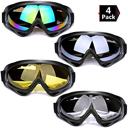 Product Cover Peicees 2/4 Pack Ski Goggles Winter Snowboard Adjustable UV 400 Protective Motorcycle Snow Goggles Outdoor Sports Tactical Glasses Dustproof Military Sunglasses for Kids Boys Girls Youth Men Women