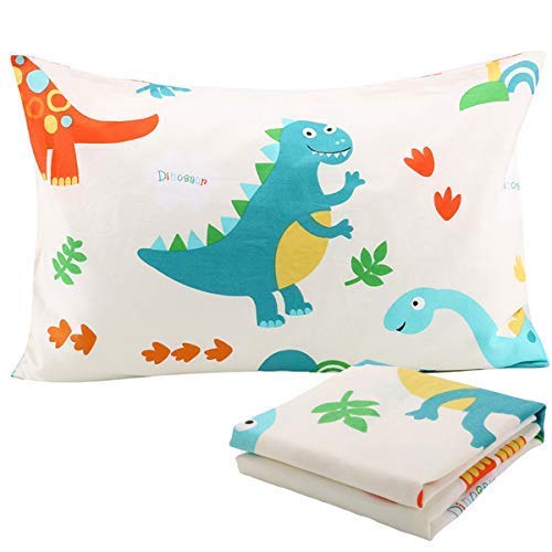 Product Cover UOMNY Kids Toddler Pillowcases 2 Pack 100% Cotton Pillowslip Case Fits Pillows sizesd 13 x 18 or 12x 16 for Kids Bedding Pillow Cover Baby Pillow Cases Dinosaur