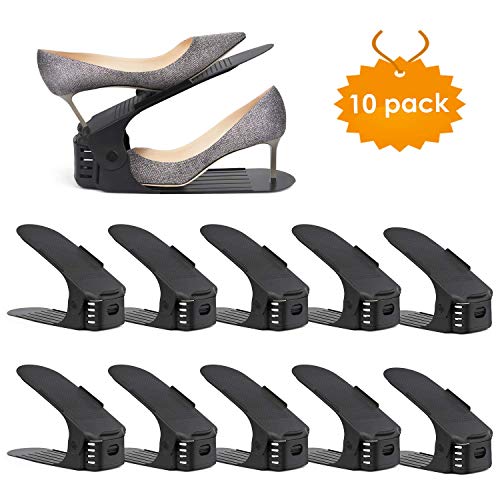 Product Cover amzdeal Shoe Slots (10 PCS) Adjustable Shoe Organizer 3-Level Height Durable Stacker Organizer Shoe Racks Space Holder Savor Shoe Storage for Home