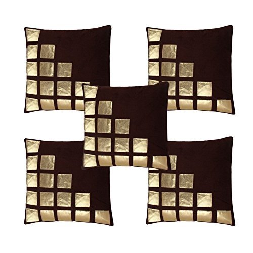 Product Cover Decor India Velvet Geometric Cushion Covers (Coffee Colour) -Set of 5 Pieces