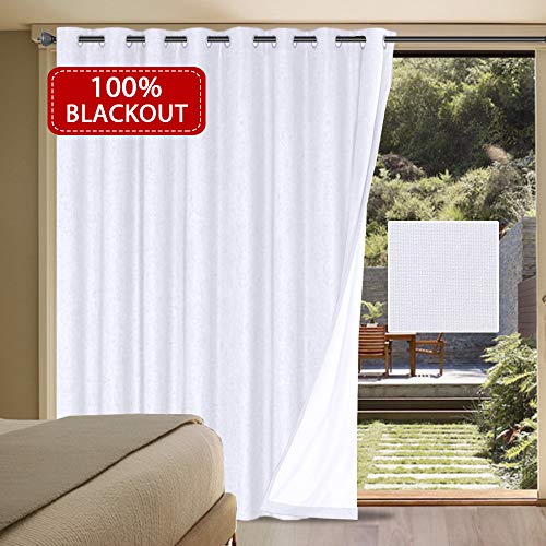 Product Cover H.VERSAILTEX 100% Blackout Patio Door Linen Curtains for Sliding Door- Extra Long and Wide Blinds Thermal Insulated Waterproof Textured Linen Drapes for Glass Door (White, 100