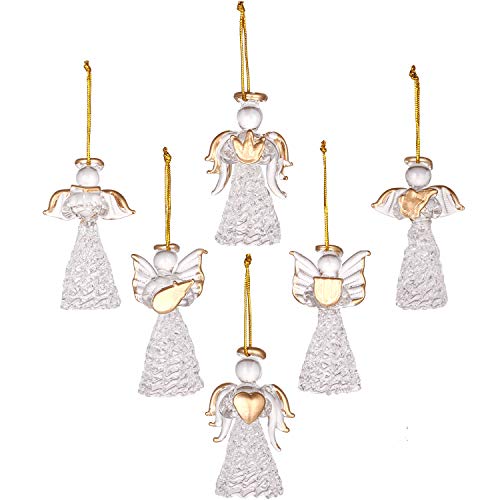 Product Cover Sea Team Mini Sized Clear Glass Angel Ornaments for Christmas Tree Decorations, 60mm/2.36-inch, Set of 12 (Gold)