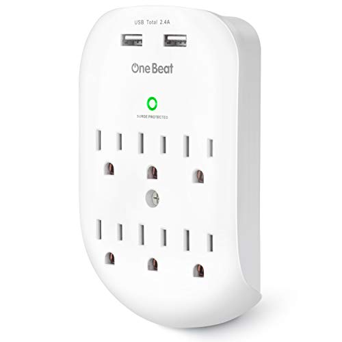 Product Cover 6-Outlet Surge Protector, Wall Outlet Extender Multi Plug Outlet Wall Adapter with 2 USB Charging Ports 2.4 A, 490 Joules, ETL Certified-White for Home, School, Office