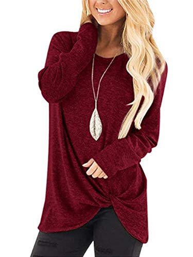 Product Cover Famulily Women's Comfy Casual Long Sleeve Side Twist Knotted Tops Blouse