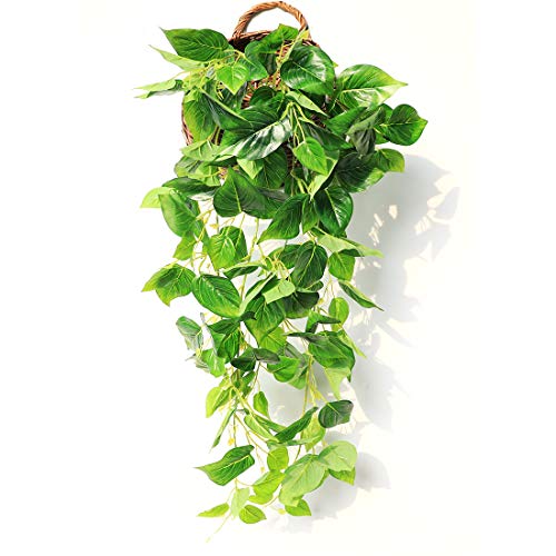 Product Cover JUSTOYOU Artificial Hanging Plants Ivy Vine Fake Leaves Greeny Chain Wall Home Room Garden Wedding Garland Outside Decoration 3FT 1PCS(Scindapsus Vine)