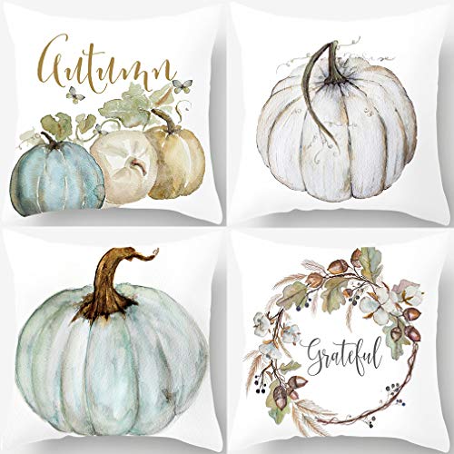 Product Cover PSDWETS Autumn Decorations Pumpkin Pillow Covers Set of 4 Fall Decor Grateful Thanksgiving Throw Pillow Covers Cushion Cover 18 X 18