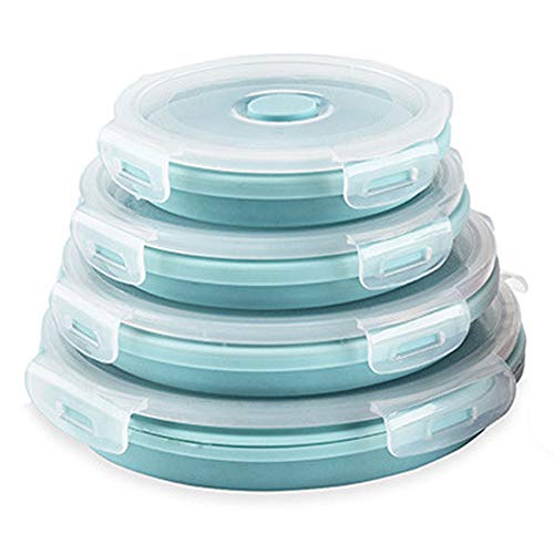 Product Cover CARTINTS Silicone Collapsible Food Storage Containers-Prep/Storage Bowls with Lids - Set of 4 Round Silicone Lunch Containers- BPA Free, Microwave and Freezer Safe (Blue)