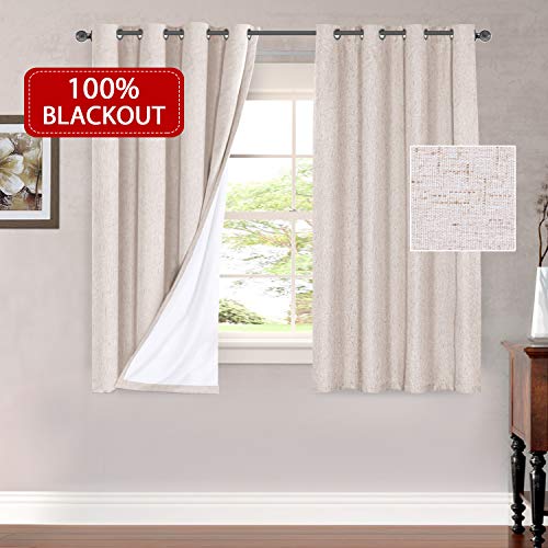 Product Cover H.VERSAILTEX Thermal Insulated Waterproof 100% Blackout Faux Linen Room Darkening Curtains for Bedroom 52 inch Wide 63 inch Long Energy Efficient Window Curtain Panels (Natural, 2 Panels)