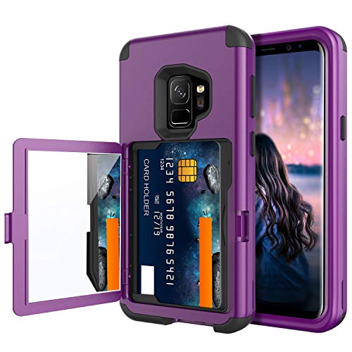Product Cover BENTOBEN Wallet Case for Galaxy S9, Shockproof Heavy Duty Rugged 3 in 1 Hybrid Hard PC Soft TPU Bumper Non-Slip Full-Body Protective Phone Case with Card Slot Holder for Samsung Galaxy S9, Purple