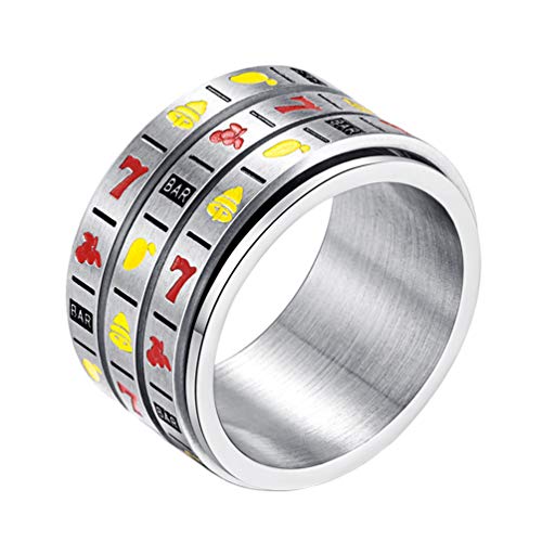 Product Cover INRENG Men's Stainless Steel 14mm Wide Spinner Ring Band 3 Layers Spin Creative Slot Machine Pattern