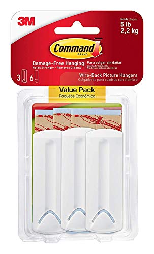 Product Cover Command Wire Back Picture Hanger Value Pack, White 6 Hangers (2 Packs with 3 Hangers each)