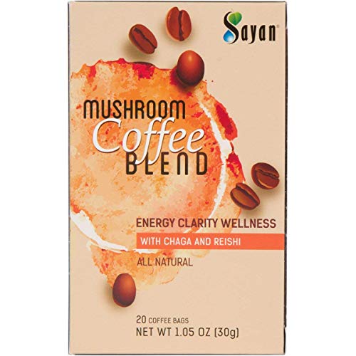 Product Cover Sayan Mushroom Instant Coffee Blend, Organic Arabica Colombian + Reishi & Chaga Extract - Powerful Immune Support Antioxidant Drink, Concentration & Focus - 20 Packets (0.09oz/2.5g each)