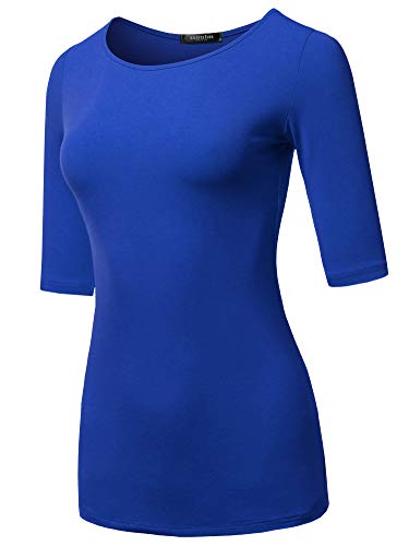 Product Cover SSOULM Women's Basic Stretchy 1/2 Sleeve Crewneck Slim Fit T-Shirt Top with Plus Size Royal XL