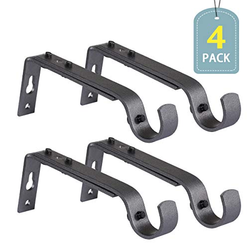 Product Cover H.VERSAILTEX Adjustable Curtain Rod Brackets for 3/4 inch Rods, Set of 4, Premium Steel Cafe Rod Bracket for Walls, Curtain Rod Holder, Pewter