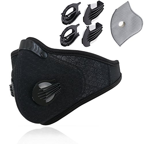 Product Cover Novemkada Dustproof Masks - Activated Carbon Dust Mask with Extra Filter Cotton Sheet and Valves for Exhaust Gas, Pollen Allergy, PM2.5, Running, Cycling, Outdoor Activities (Black)