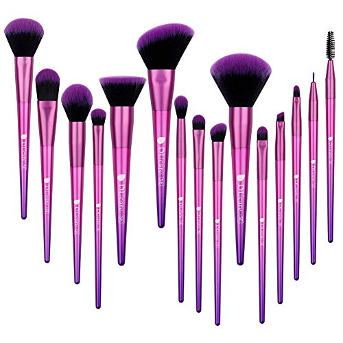 Product Cover DUcare Makeup Brushes Professional Synthetic Foundation Powder Concealers Contour Eye Shadows Blending Face Brow Lip Blush Make Up Brushes Set (15pcs, Ombré Purple)