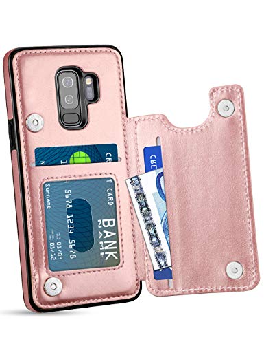 Product Cover HianDier Wallet Case for Galaxy S9 Plus, Slim Protective Case with Credit Card Slot Holder Flip Folio Soft PU Leather Magnetic Closure Cover Case Compatible with Samsung Galaxy S9+ Plus, Rose Gold