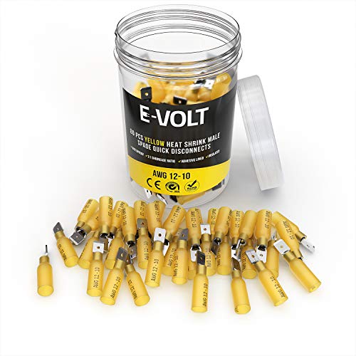 Product Cover E-VOLT Male Spade Wire Connectors - 80 PC Yellow 3:1 Polyolefin Heat Shrink Crimp Connectors for 12-10 AWG | Industrial Grade Quick Disconnect Electrical Terminals for Marine, Audio and Automotive