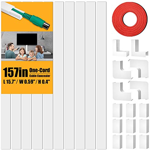 Product Cover One-Cord Cable Concealer, 157in Cord Cover, PVC Wire Molding, Paintable Wire Channel to Hide a Single Power Cord, Speaker Wire or TV Cables in Home or Office - 10X L15.7in, W0.59in, H0.4in