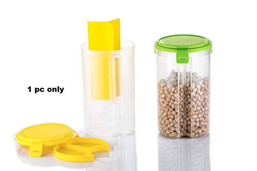 Product Cover Machak Transparent Plastic 3 Section Lock Food Storage Dispenser Airtight Container Jar for Cereals, Snacks, Pulses (Color May Vary) (1)