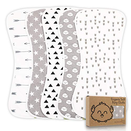 Product Cover Organic Burp Cloths for Baby Boys and Girls - 5-Pack Ultra Absorbent Burping Cloth, Burp Clothes, Newborn Towel - Milk Spit Up Rags - Burpy Bib for Unisex, Boy, Girl - Burp Cloths Set (Grayscape)