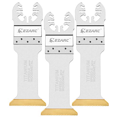Product Cover EZARC Titanium Oscillating Multitool Blades Extra-Long Power Cut Saw Blades Fast Speed Cutting for Wood, Metal and Hard Material, 3-Pack