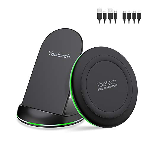 Product Cover Yootech Wireless Charger, [2 Pack] Qi-Certified 10W Max Wireless Charging Pad Stand Bundle,Compatible with iPhone 11/11Pro/11Pro Max/XS Max/XR/XS,Galaxy Note 10/S10/S9, AirPods Pro(With 4 USB C Cable)