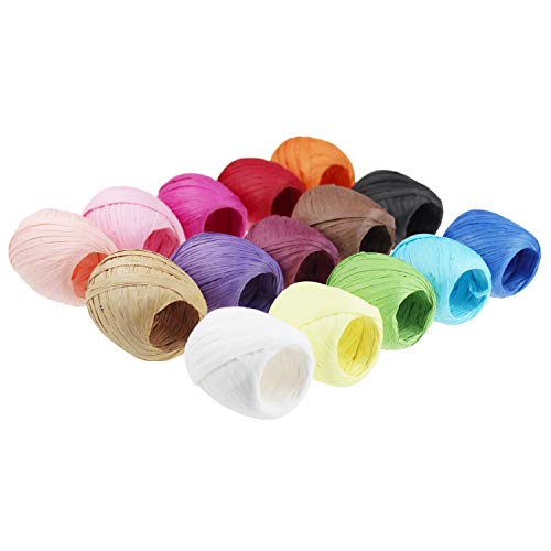 Product Cover Raffia Paper Ribbon Twine Strings 15 Rolls 15 Colors Set for DIY Craft Gift Box Packing