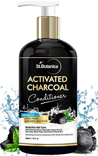Product Cover StBotanica Activated Charcoal Hair Conditioner, 300ml - Deeply Purifies and Removes Impurities, Refreshing Menthol with Organic Olive Oil, Shea Butter, Oats & Wheat Protein.