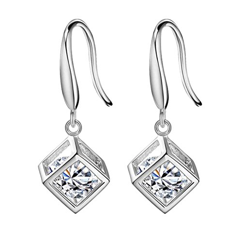 Product Cover Topdo 1 Pair Lady Fashion Silver Color Shiny Rhinestone Cube Dangle Earrings Copper Luxury Teardrop Earrings