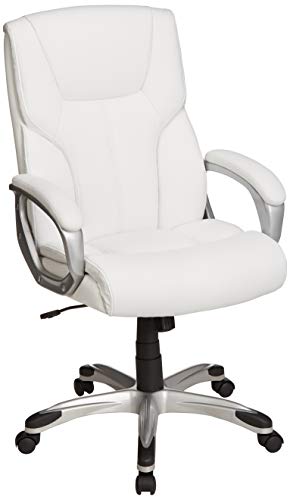 Product Cover AmazonBasics High-Back Executive Swivel Office Desk Chair - White with Pewter Finish, BIFMA Certified