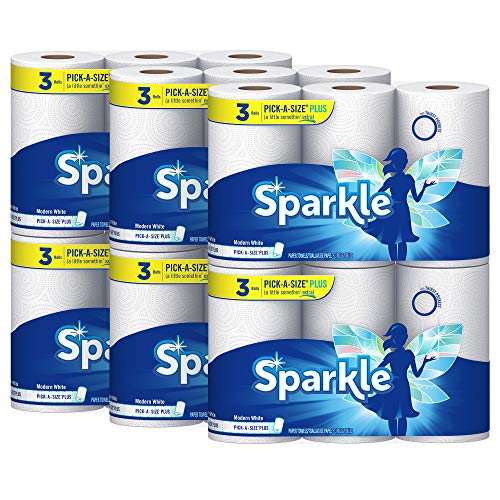 Product Cover Sparkle Paper Towels, 18 Pick-A-Size Plus Rolls = 37 Regular Rolls, Longer Lasting Rolls, White, 115 Sheets Per Roll