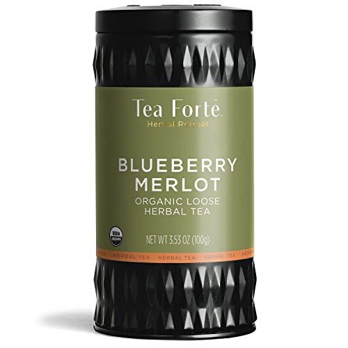 Product Cover Tea Forte Herbal Retreat Organic Herbal Tea, Makes 35-50 Cups, 3.53 Ounce Loose Leaf Tea Canister, Blueberry Merlot