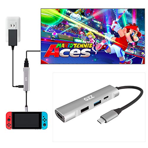 Product Cover USB Type C to HDMI Digital AV Multiport Hub, USB-C (USB3.1) Adapter for Nintendo Switch, Samsung DEX Mode, MacBook Pro and More, with USB3.0, USB2.0, 4K HDMI and PD Charging, Portable Dock Aluminium
