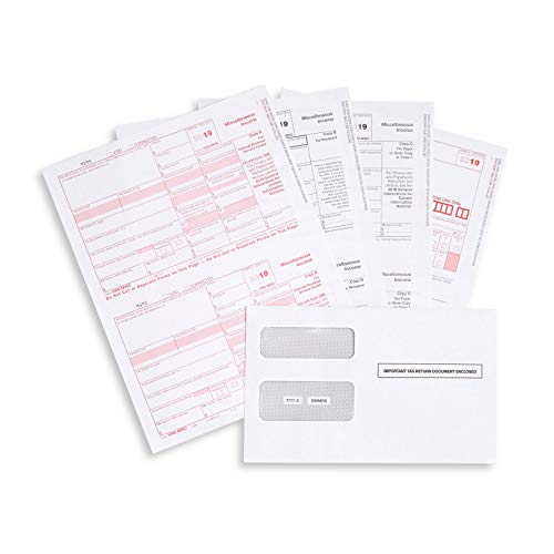 Product Cover 1099 MISC Forms 2019, 4 Part Tax Forms Kit, 25 Vendor Kit of Laser Forms Designed for QuickBooks and Accounting Software, 25 Self Seal Envelopes Included
