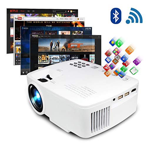 Product Cover ERISAN Projector Video Home TV Theater, LED Android 6.0 WiFi Bluetooth, 220 ANSI Lumen, Support 1080P Full HD, iOS Compatiable, 2018 Updated Quieter Fan, Mini Smart Video Beam, Multimedia Party Games