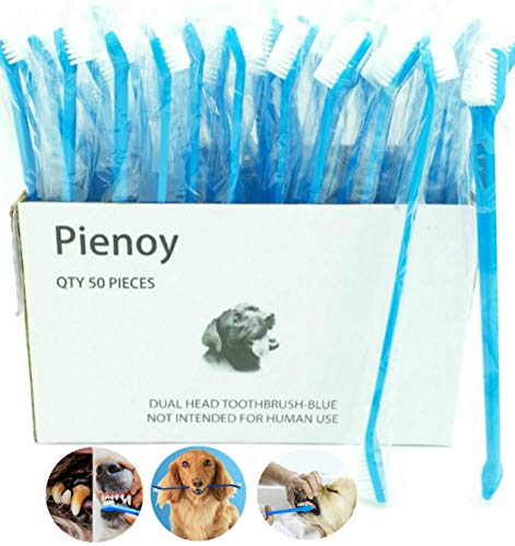 Product Cover Pienoy 50-Pieces Double-Headed Dog/cat Toothbrush - Convenient Toothbrush to Clean pet Teeth, pet Toothbrush (Blue)