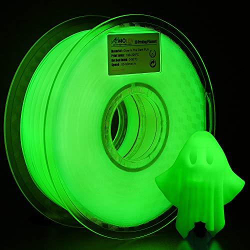 Product Cover AMOLEN PLA 3D Printer Filament, 1.75mm, Glow in The Dark Green 1 kg Spool, Includes Sample Wood Filament