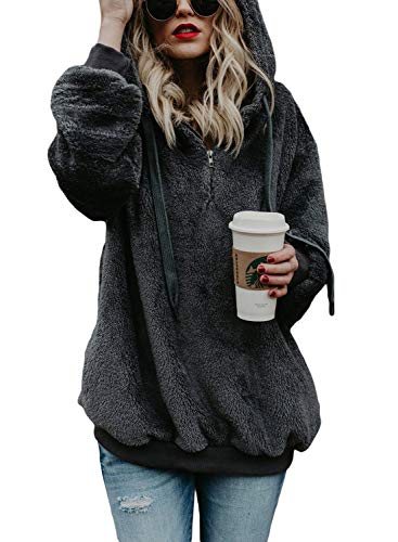 Product Cover BLENCOT Womens Oversized Warm Double Fuzzy Hoodies Casual Loose Pullover Hooded Sweatshirt Outwear
