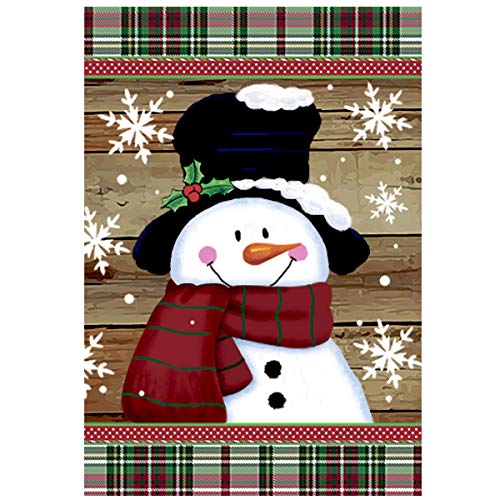 Product Cover Morigins Smile Snowman with Red Scarf Outdoor Yard Flag Decorative Snowflake Winter Garden Flag 12x18 Inch