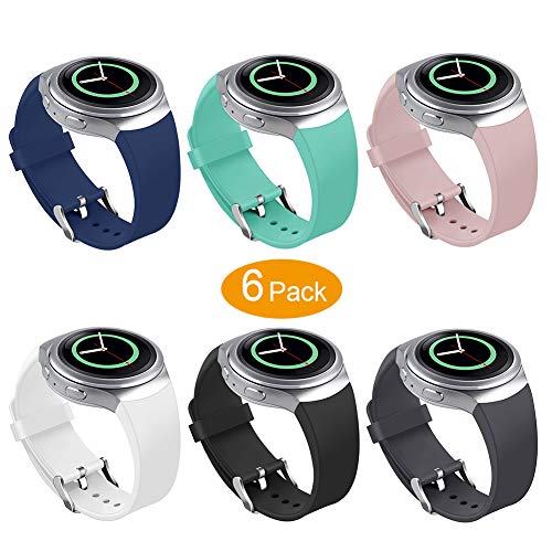 Product Cover NAHAI Bands Compatible Samsung Gear S2 Watch, Soft Silicone Replacement Sport Strap Wristbands Samsung Gear S2 Smart Watch, SM-R720/SM-R730 (Y-6 Pack)