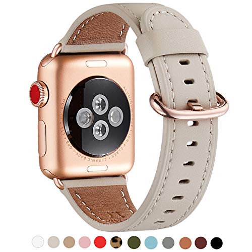 Product Cover WFEAGL Compatible iWatch Band 40mm 38mm,Top Grain Leather Band with Gold Adapter(The Same as Series 5/4/3 with Gold Aluminum Case in Color)for iWatch Series 5/4/3/2/1(IvoryWhite Band+RoseGold Adapter)