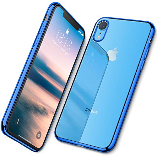 Product Cover DTTO iPhone XR Case, Slim Fit Case Soft TPU Clear Cover with Metal Luster Edge for Apple iPhone XR 6.1 Inch- Blue