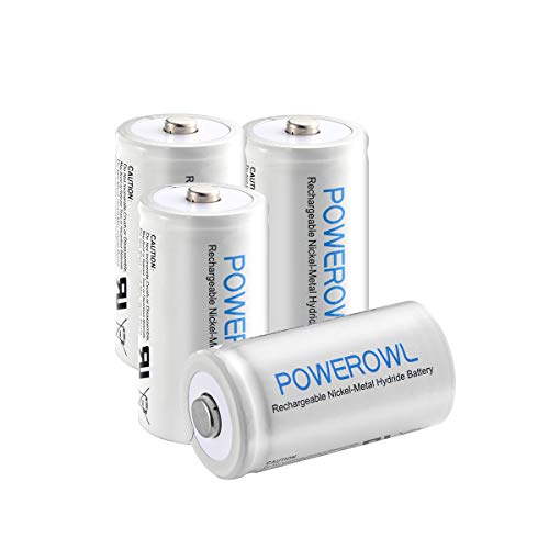 Product Cover POWEROWL Rechargeable C Batteries Ni-mh C Size Nickle Metal Hydride 5000mah 1.2v Low Self Discharge C Batteries 4 Pack