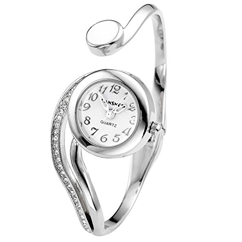 Product Cover MANIFO Fashion Women's Rhinestone Bangle Cuff Bracelet Analog Quartz Wrist Watch - Silver Tone