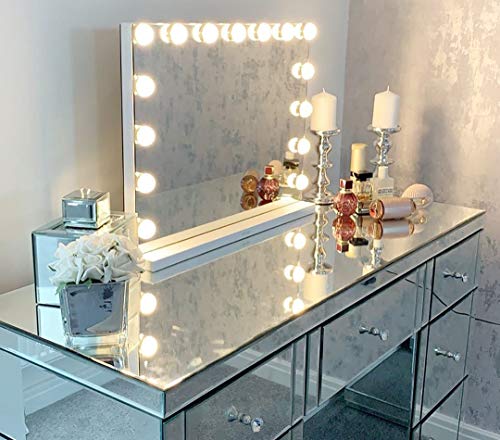 Product Cover Large Vanity Makeup Mirror with Lights,Hollywood Lighted Dressing Tabletop Mirror or Wall Mounted Beauty Mirrors with 15 pcs Led Bulbs,Detachable 10X Magnification Spot Cosmetic Mirror Included