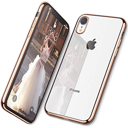 Product Cover DTTO iPhone XR Case, Slim Fit Case Soft TPU Clear Cover with Metal Luster Edge for Apple iPhone XR 6.1 Inch- Gold