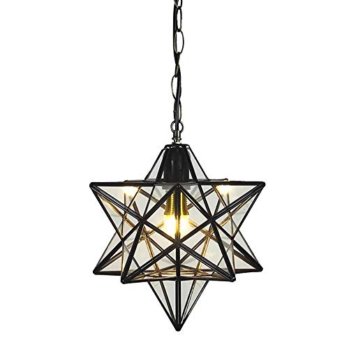 Product Cover 12 inch Moravian Star Pendant Light Ceiling Hanging Drop Lighting Fixture for Kitchen Island Living Room Bedroom Hallway Clear Glass Light Shade LED Bulb Included (30CM Pendant Light)